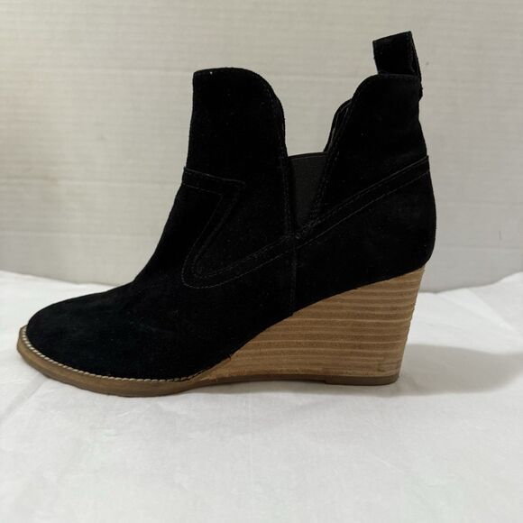 Blondo Waterproof Black Suede Leather Wedge Booties Ankle Boots 7.5 Boho Office - Picture 6 of 11
